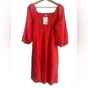 Isabel Maternity Midi Bright Coral Dress Square Neckline